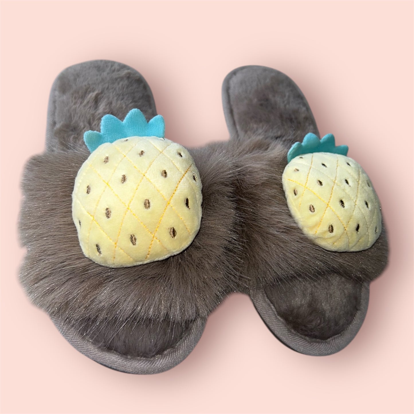 Mocha Brown Faux Fur Fruit Slippers