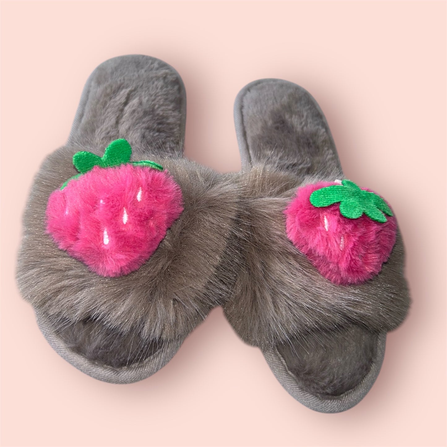 Mocha Brown Faux Fur Fruit Slippers