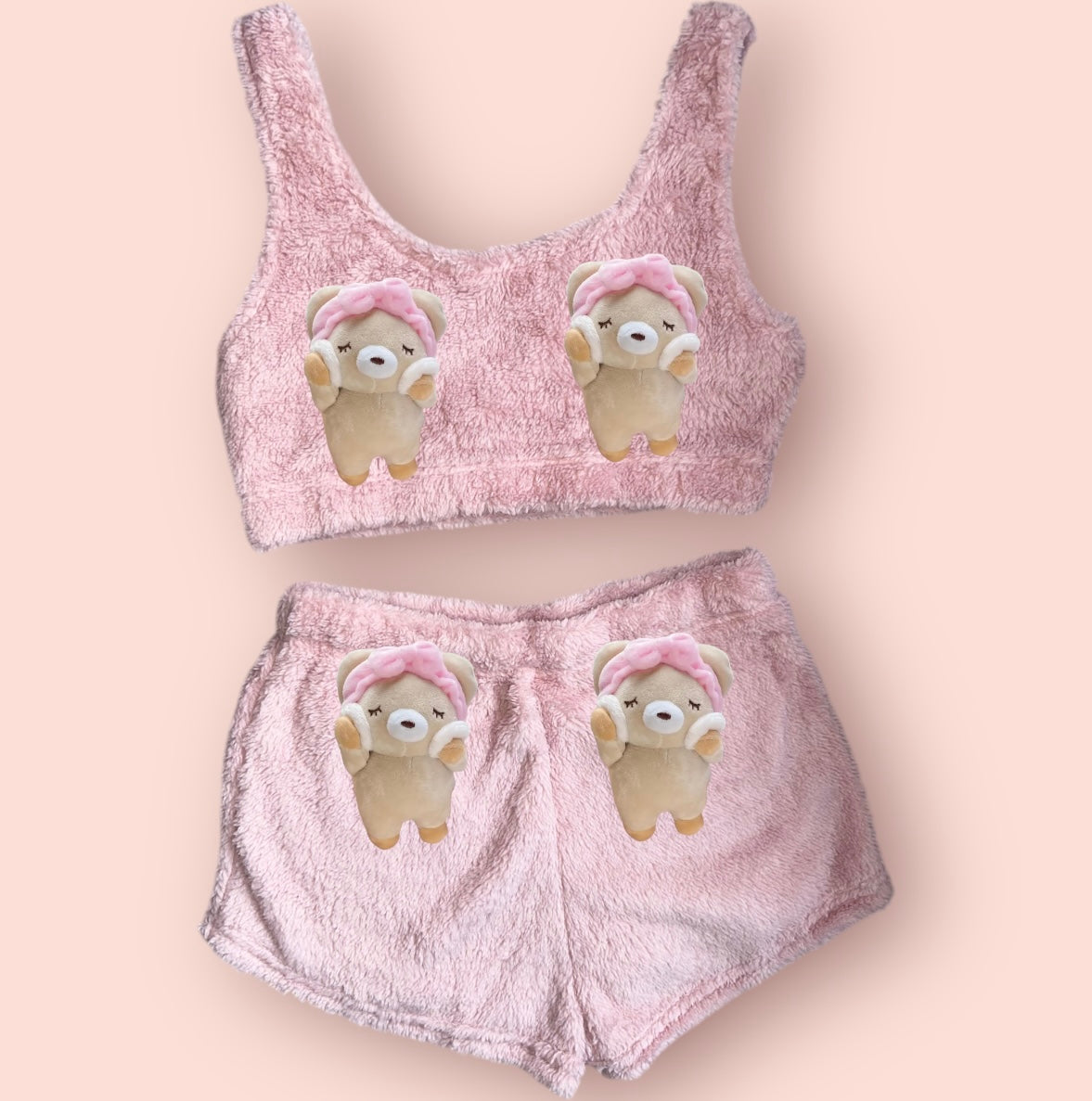 Baby Pink Animals Fluffy Loungewear Set
