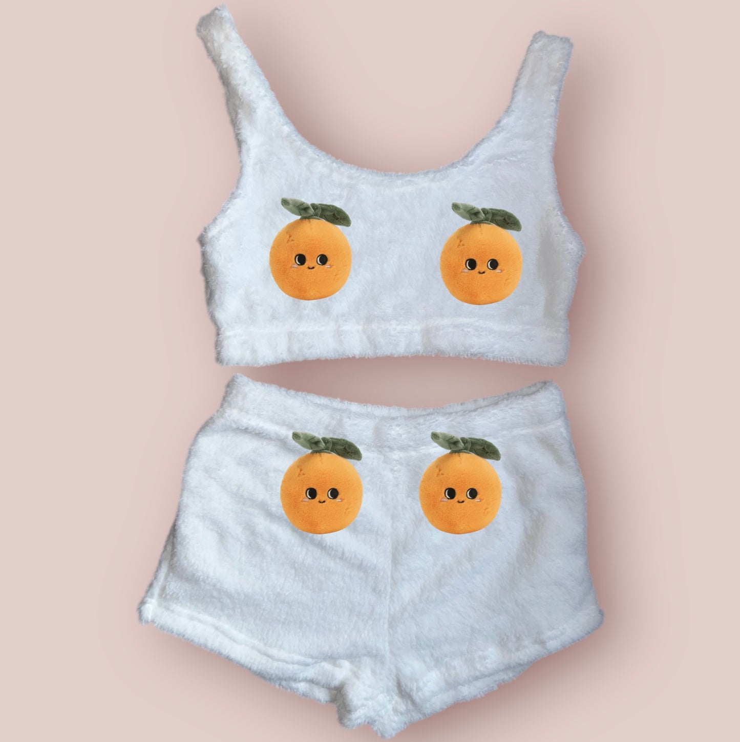 White Fruit Fluffy Loungewear Set