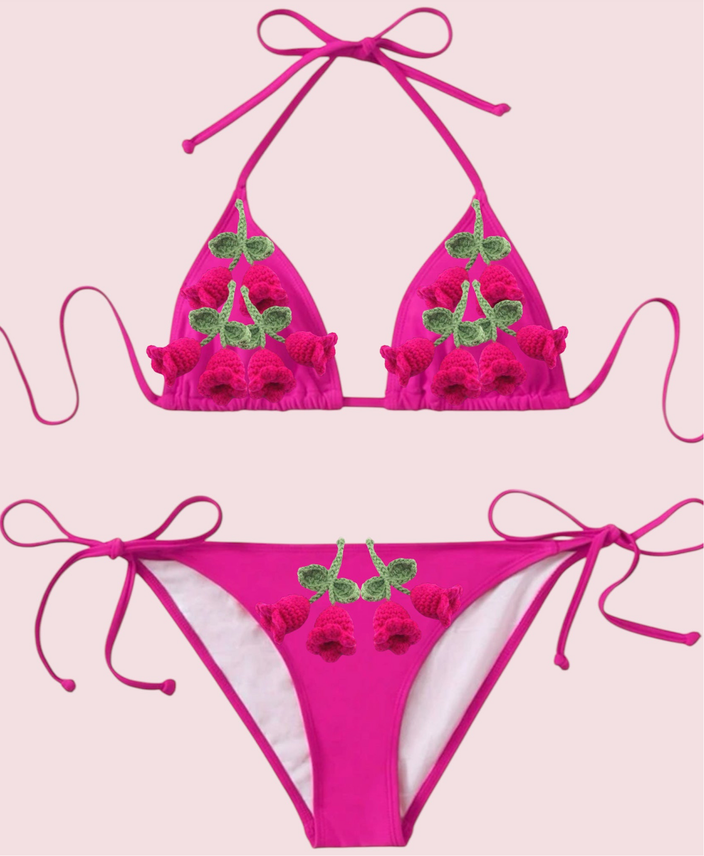 Hot Pink Crochet Flowers Bikini
