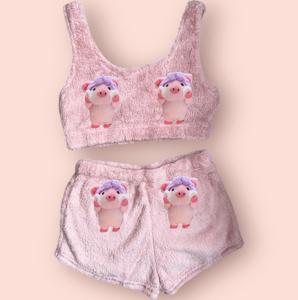 Baby Pink Animals Fluffy Loungewear Set