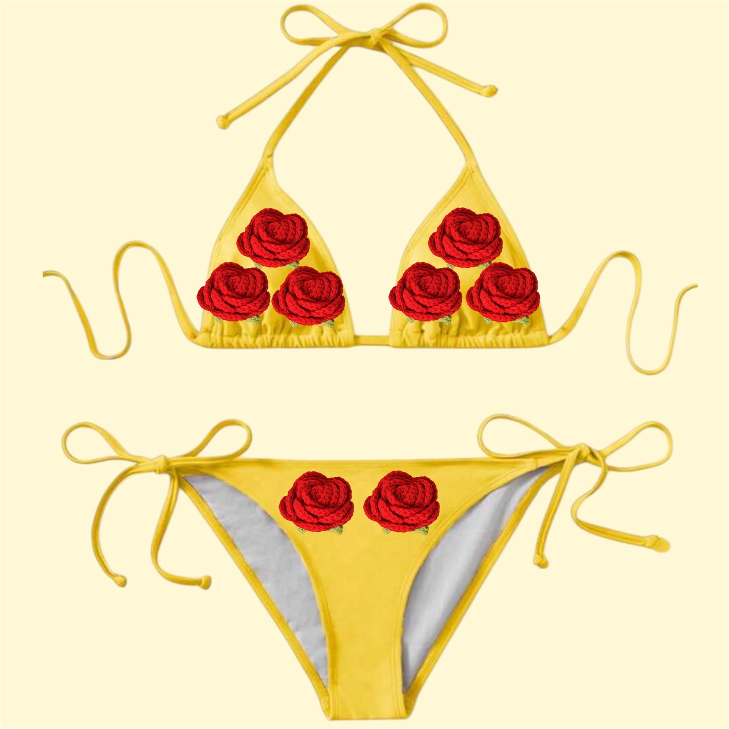 Yellow Crochet Flowers Bikini