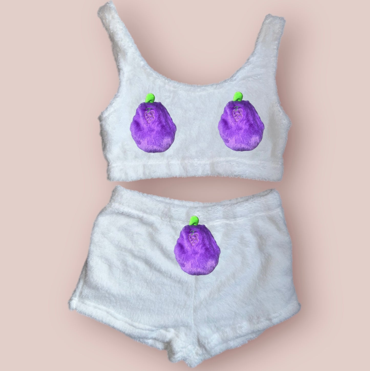 White Fruit Fluffy Loungewear Set