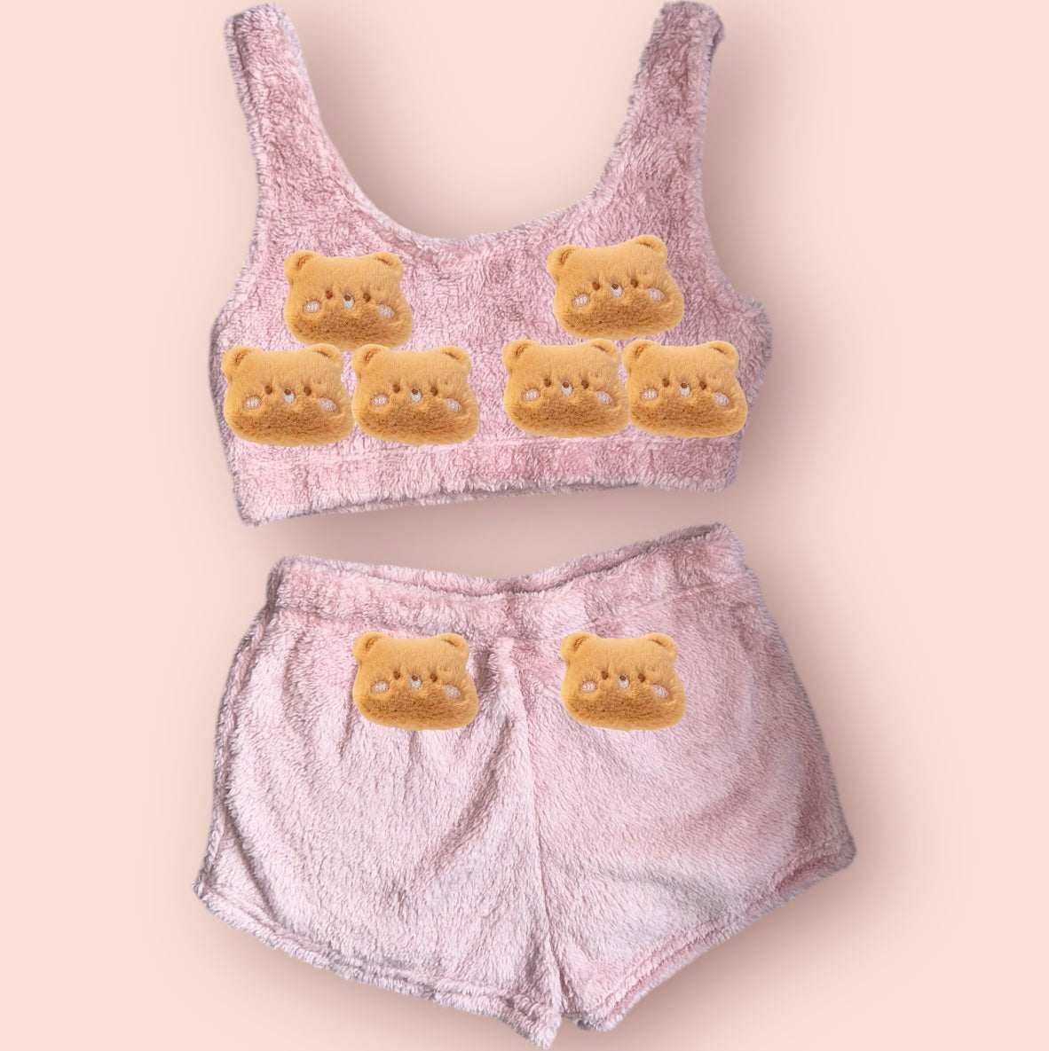 Baby Pink Animals Fluffy Loungewear Set