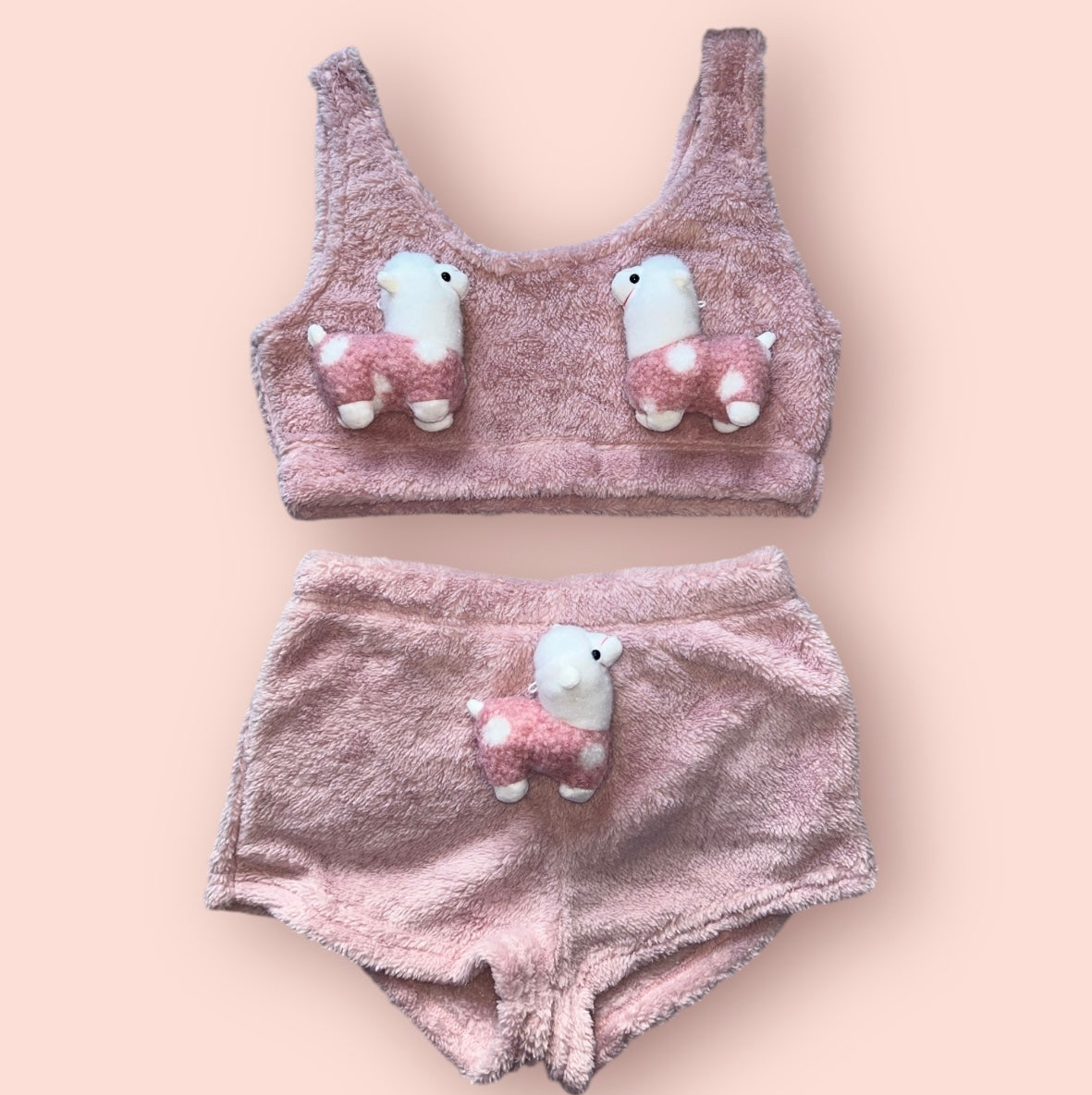 Baby Pink Animals Fluffy Loungewear Set