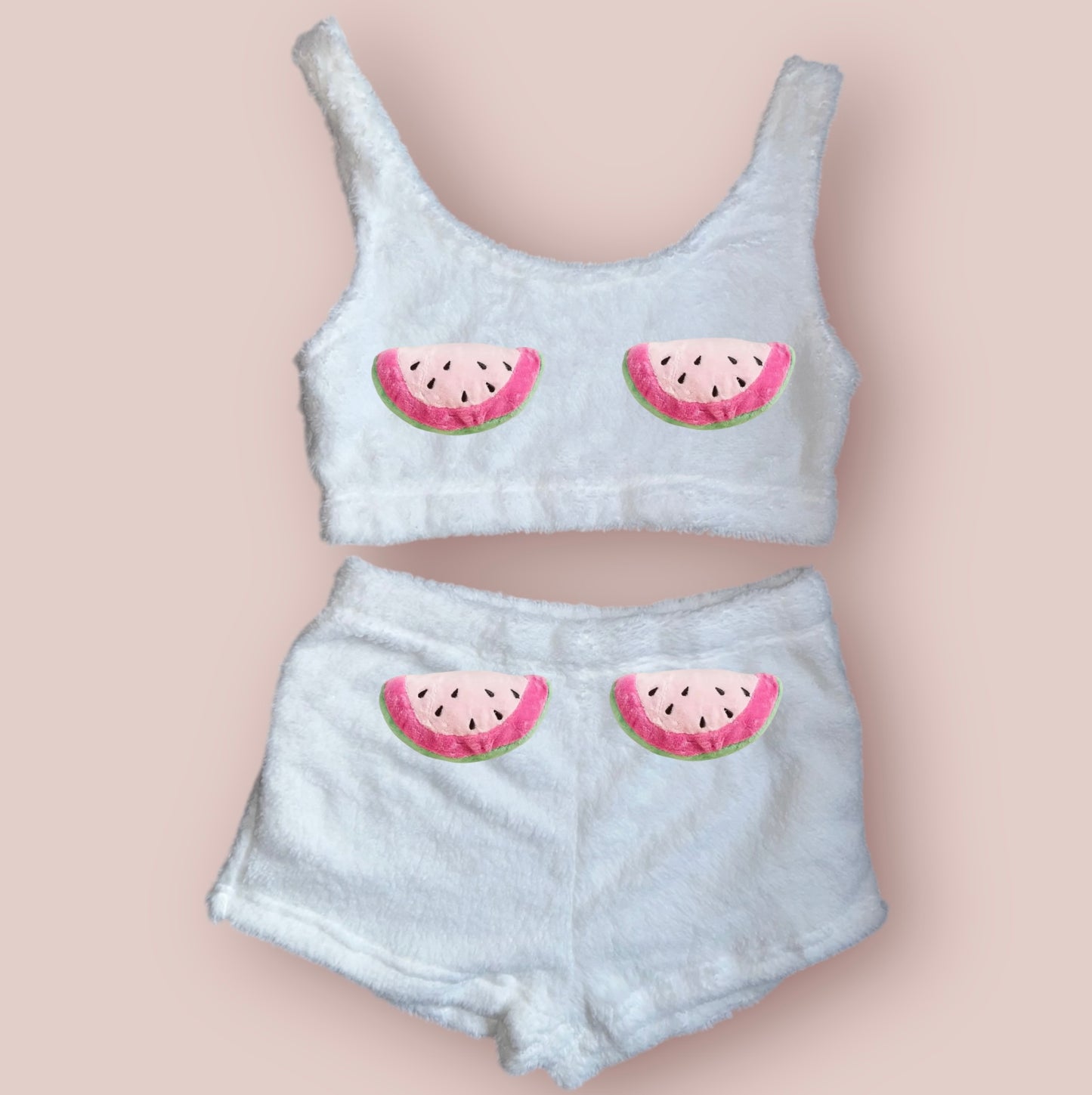 White Fruit Fluffy Loungewear Set