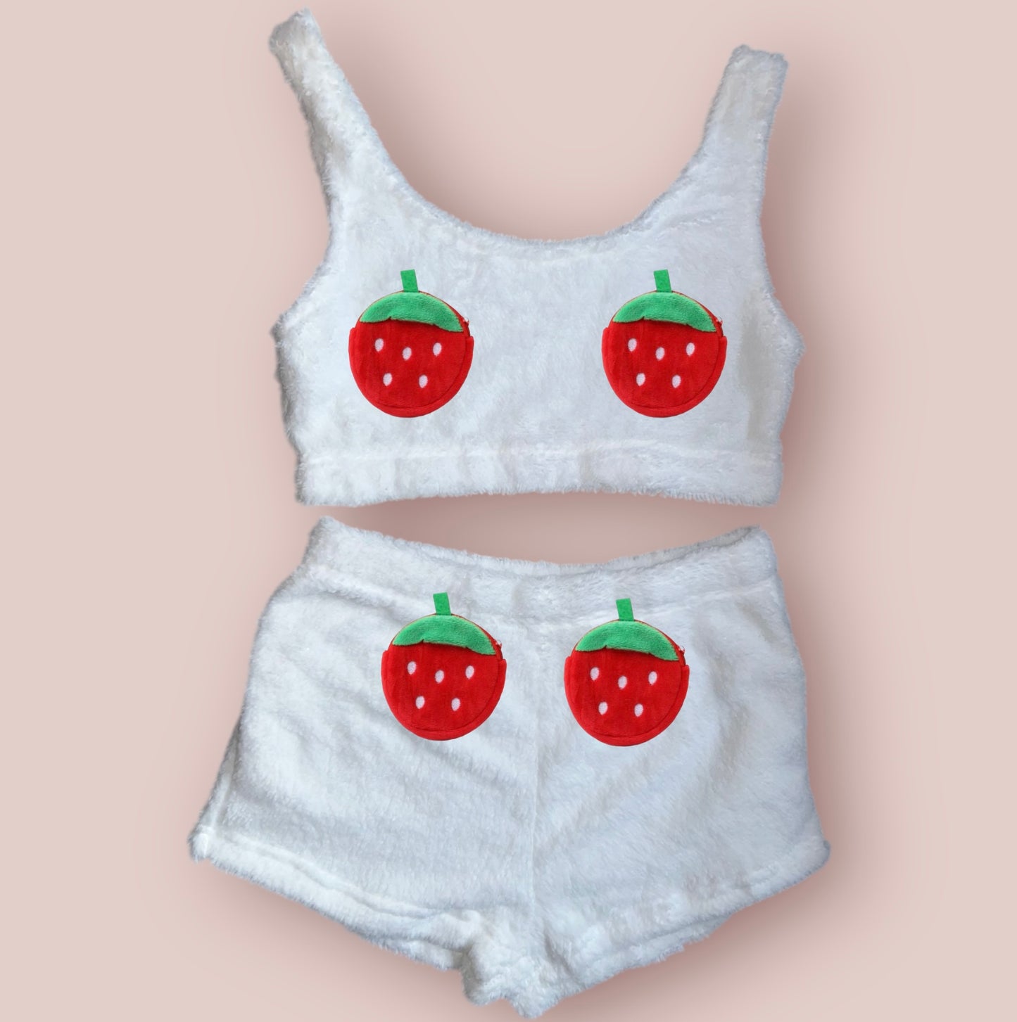 White Fruit Fluffy Loungewear Set