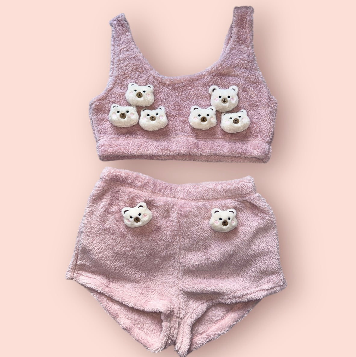 Baby Pink Animals Fluffy Loungewear Set