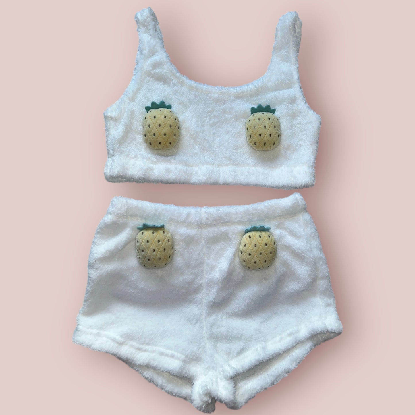 White Fruit Fluffy Loungewear Set