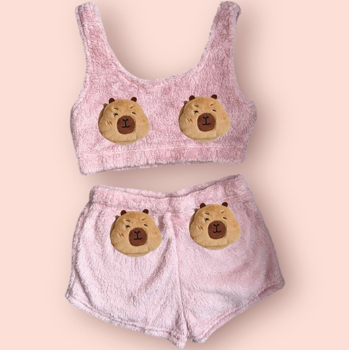 Baby Pink Animals Fluffy Loungewear Set
