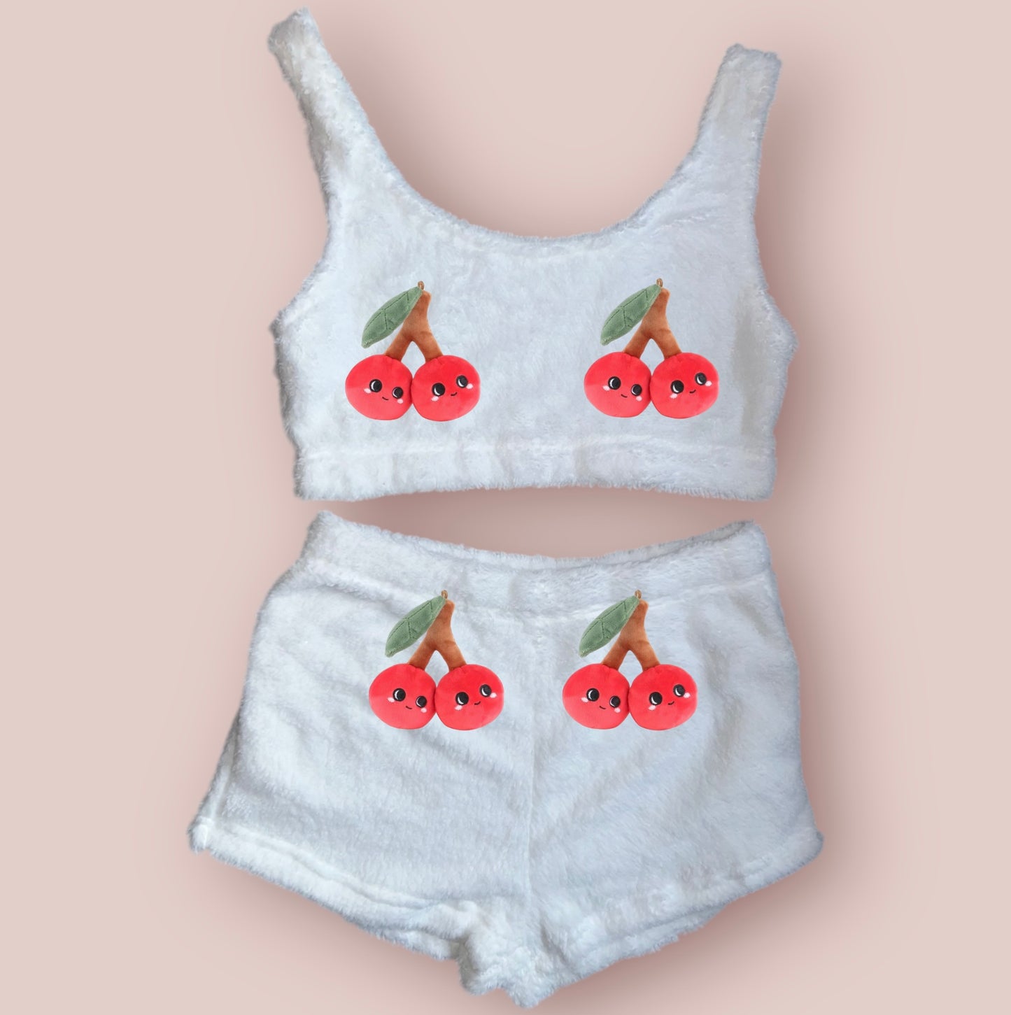 White Fruit Fluffy Loungewear Set