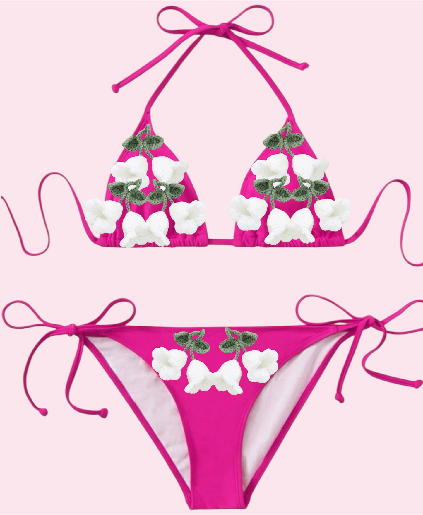 Hot Pink Crochet Flowers Bikini
