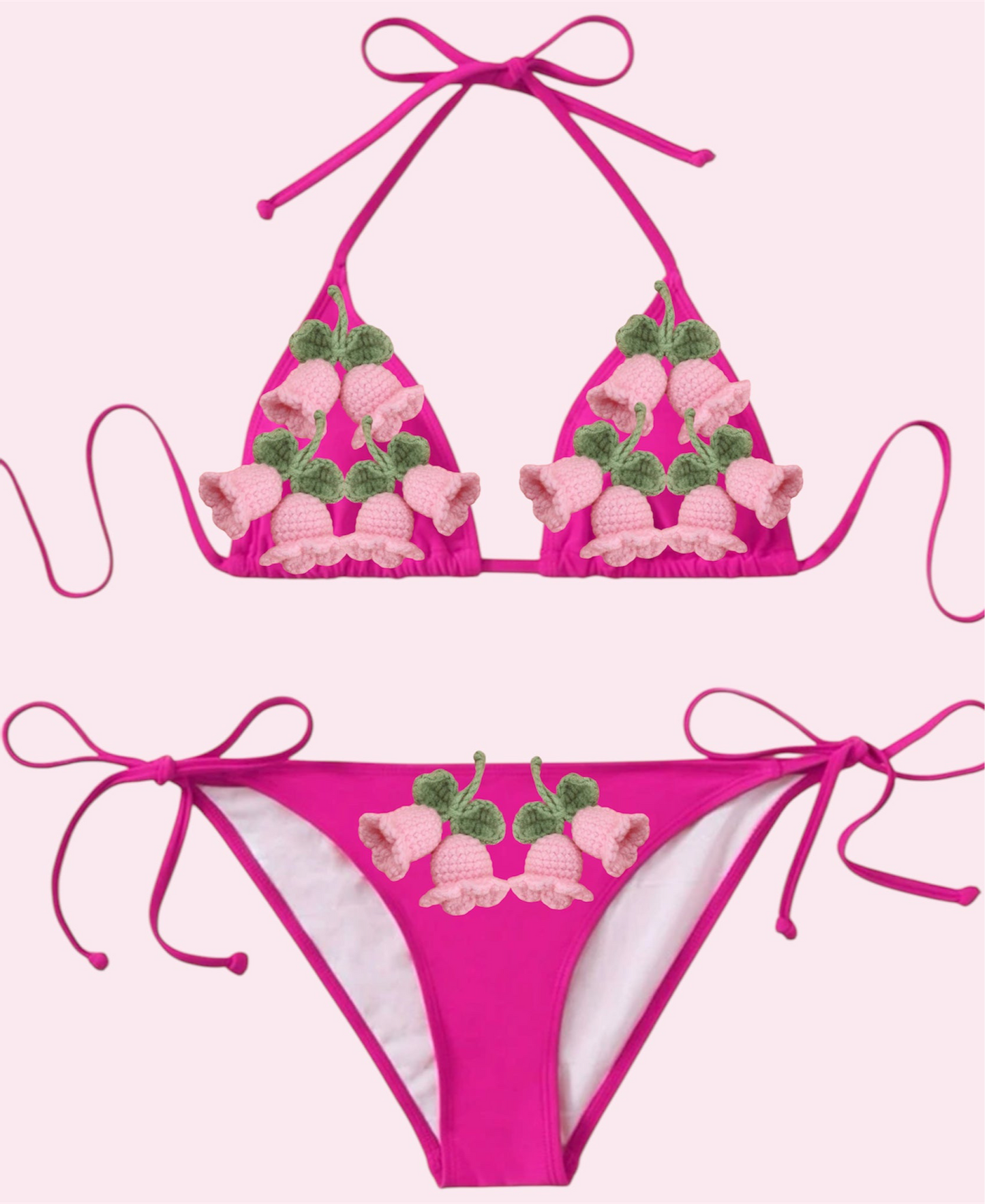 Hot Pink Crochet Flowers Bikini