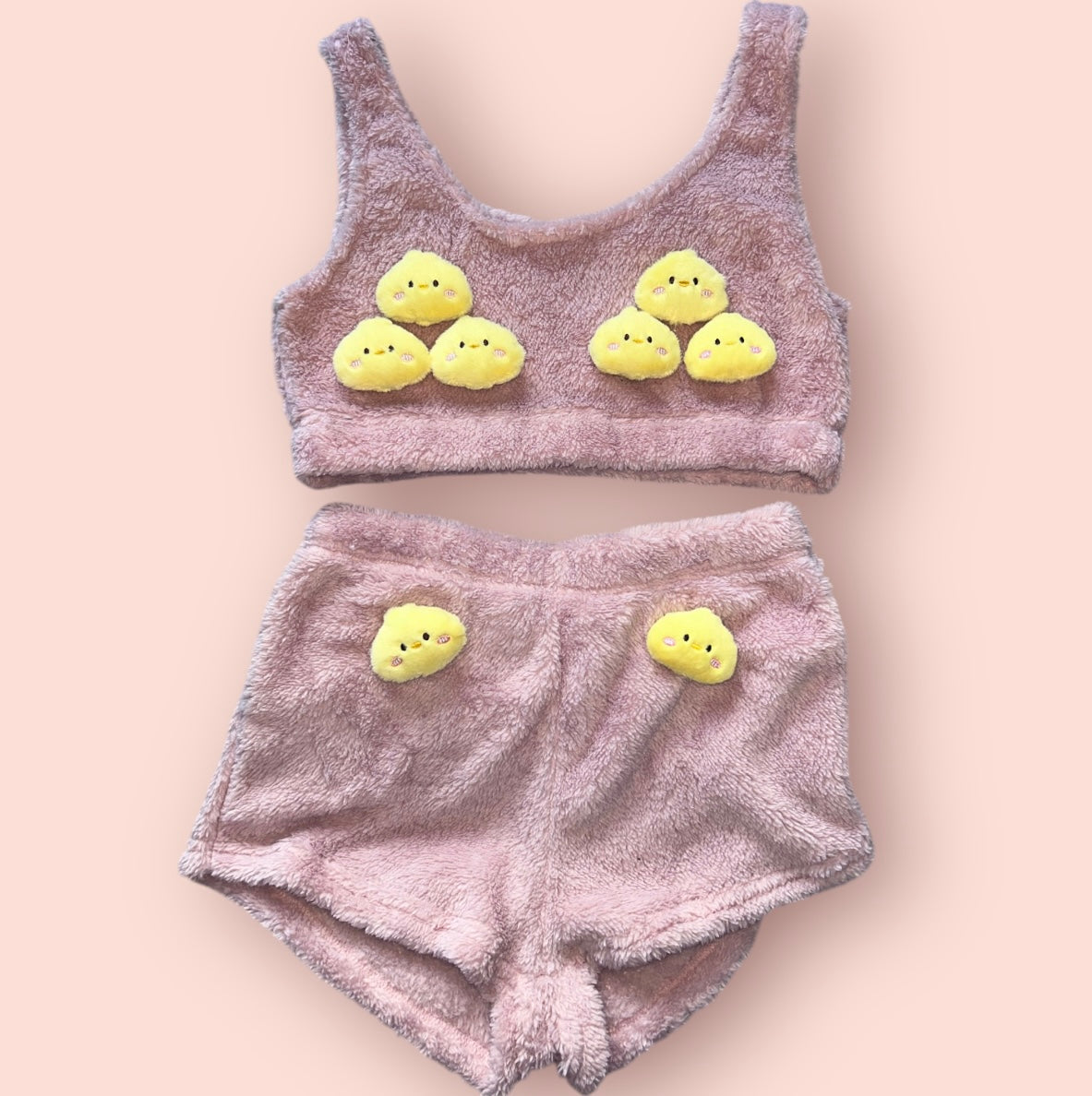 Baby Pink Animals Fluffy Loungewear Set