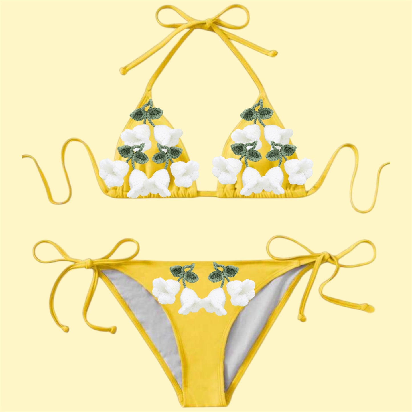 Yellow Crochet Flowers Bikini