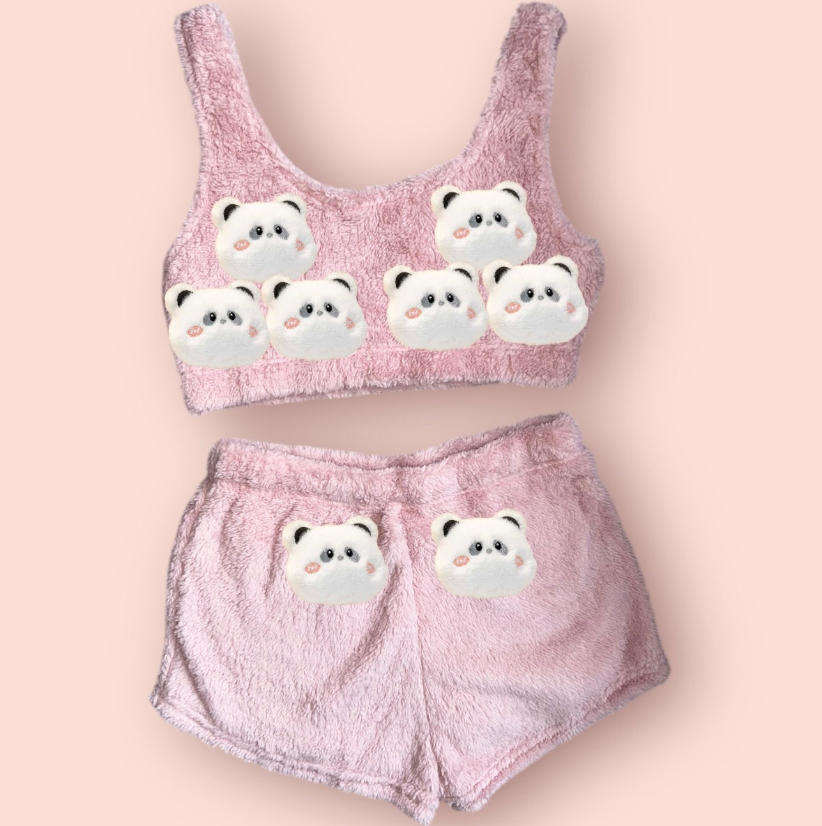 Baby Pink Animals Fluffy Loungewear Set