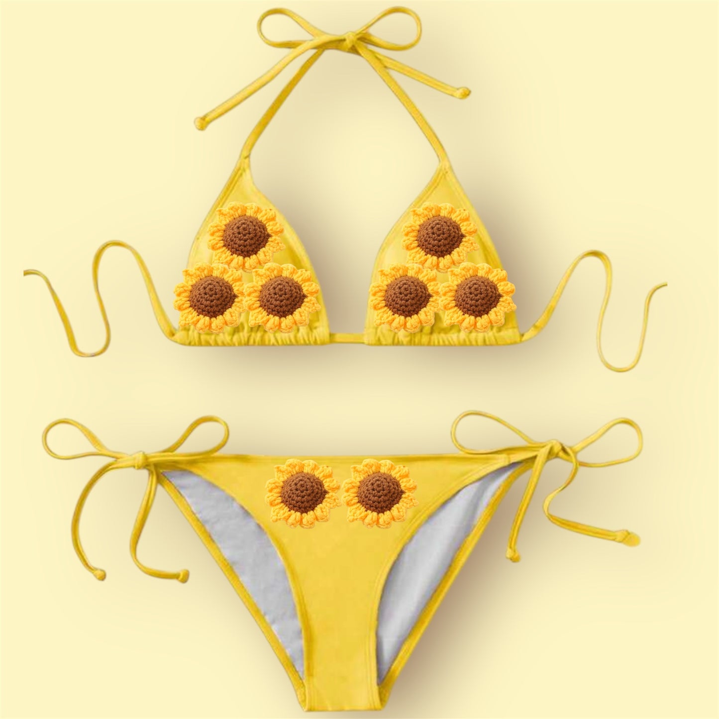 Yellow Crochet Flowers Bikini