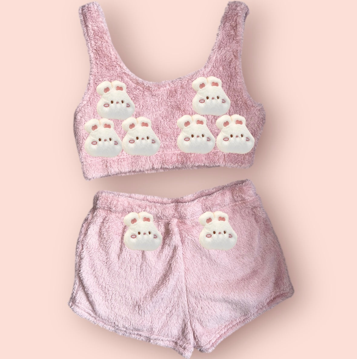 Baby Pink Animals Fluffy Loungewear Set