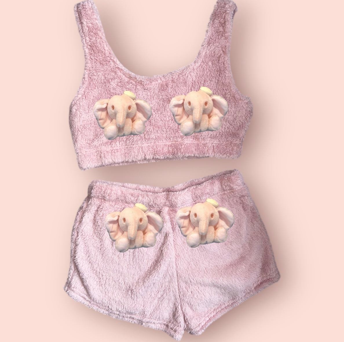 Baby Pink Animals Fluffy Loungewear Set