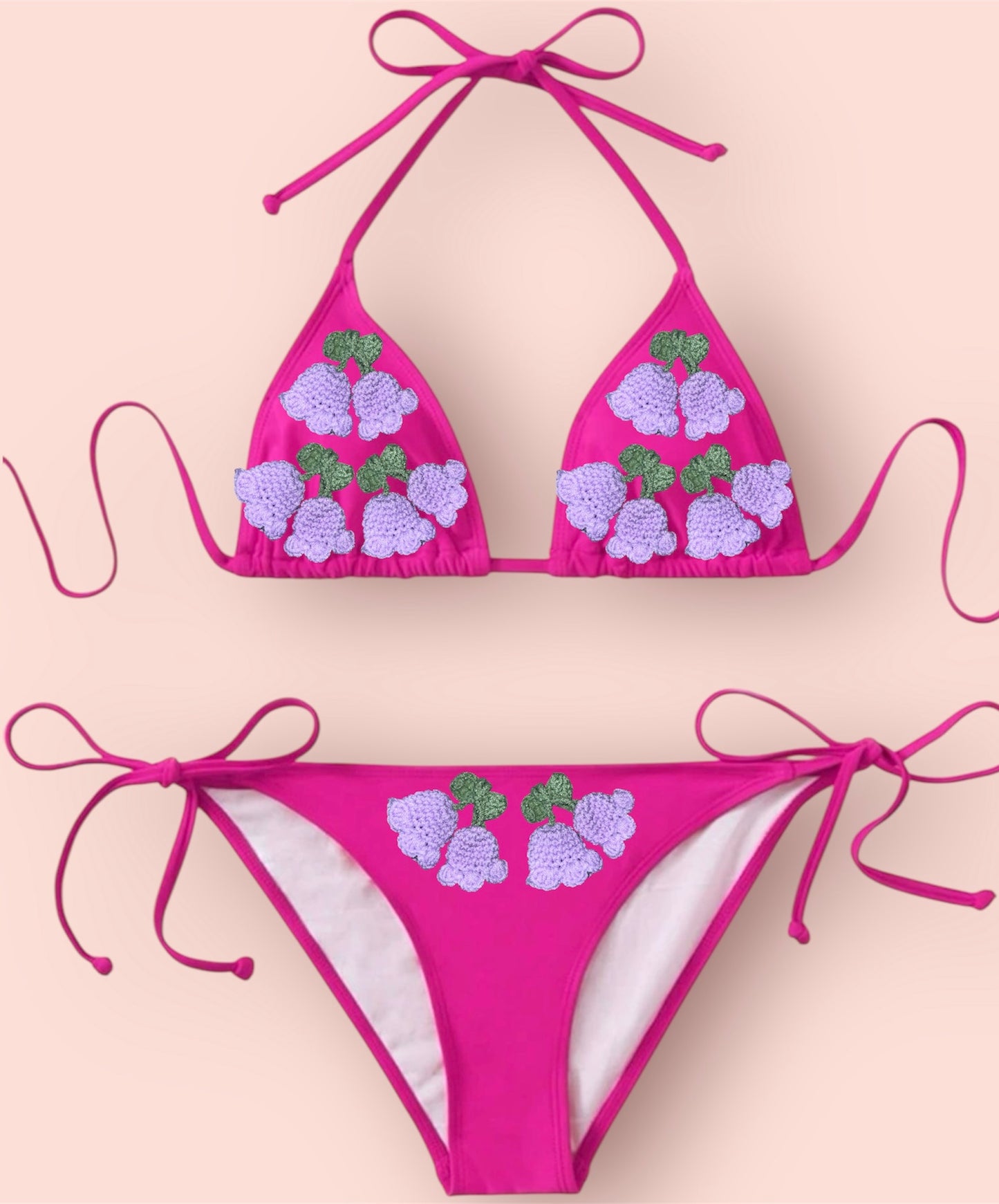 Hot Pink Crochet Flowers Bikini