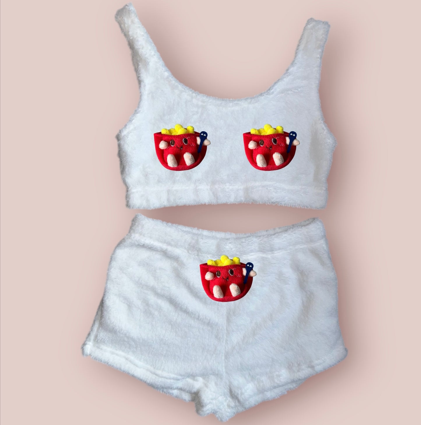 White Food Fluffy Loungewear Set