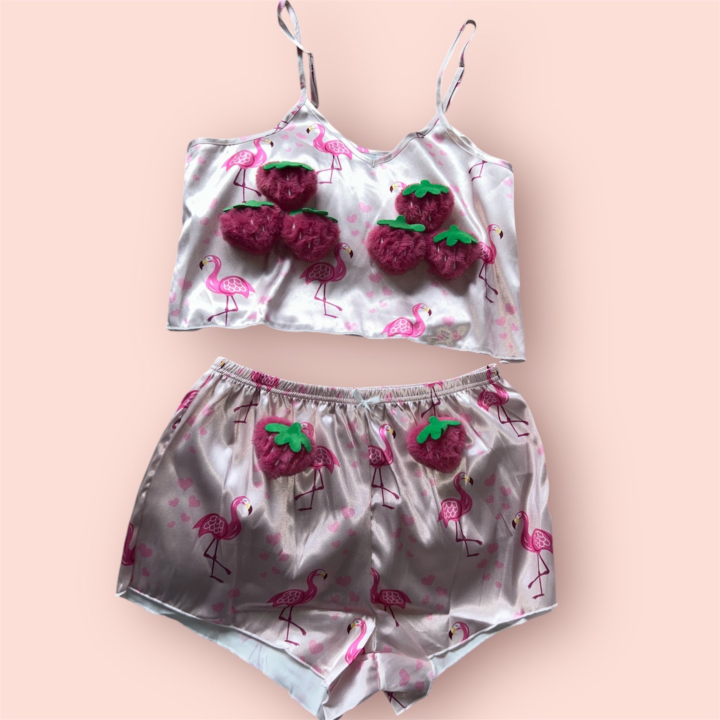 Satin Flamingo Fruit PJ Set